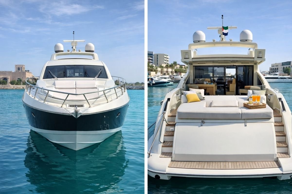 Side view of 68 ft super yacht in Abu Dhabi waters