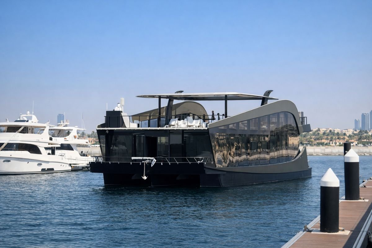 Miss Kim House Boat Abu Dhabi cruising in the marina