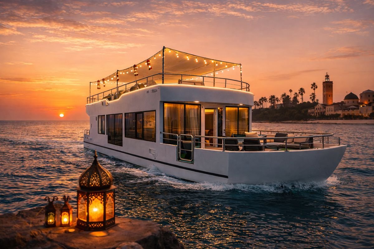 Luxury houseboat cruise in Morocco during Ramadan at sunset