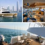 Guests enjoying a casual gathering on a catamaran deck with food and seating, showcasing a relaxed and social yachting experience.