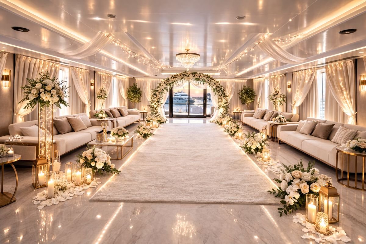 Royal Yacht Wedding Reception at Golden Hour