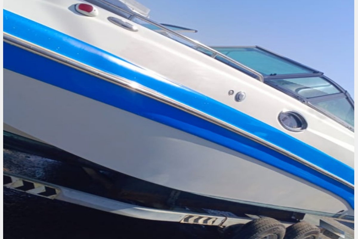 Luxury boat front seating area with modern interior and sea view