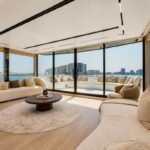 Modern floating yacht villa with luxury living area in Abu Dhabi