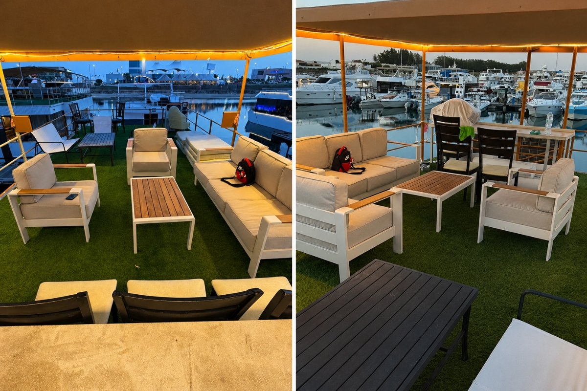 The Floating Villa – luxury houseboat experience in Abu Dhabi with rooftop lounge, stylish interiors, and stunning waterfront views.