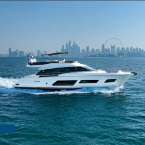 Ferretti 670 F1 trackside yacht charter cruising for the Abu Dhabi Grand Prix weekend.