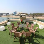 Butinah Boat rooftop deck with lounge seating, Abu Dhabi