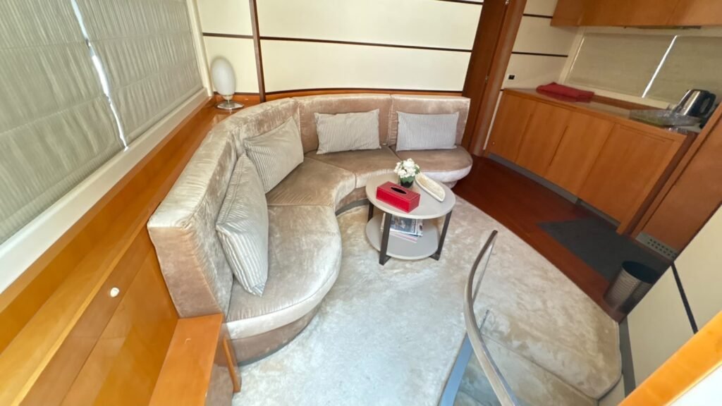 Pershing 62 lounge, Abu Dhabi yacht rental
