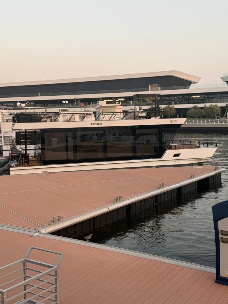 Serenity Haven houseboat – moored at Al Qana at sunset, Al Qana, Abu Dhabi
