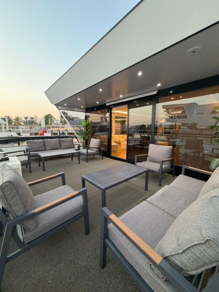 Serenity Haven houseboat – outdoor terrace lounge, Al Qana, Abu Dhabi