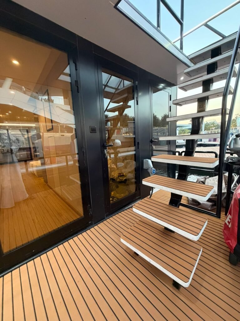 Serenity Haven houseboat – stairs to the upper deck, Al Qana, Abu Dhabi